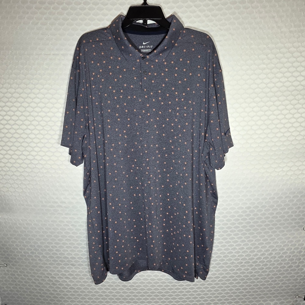 Nike Dri-FIT Mens XXL Gray Orange Floral Print Golf Polo Shirt Standard Fit